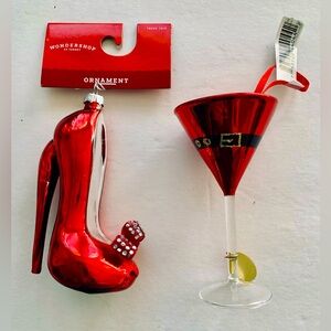 Diva/Martini Red Holiday Ornaments, Set of Two, New